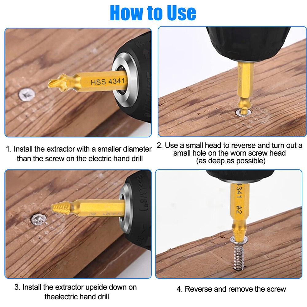 12PCS/Set Damaged Stripped Screws Extractor Broken Bolt Remover Drill Bit Tools