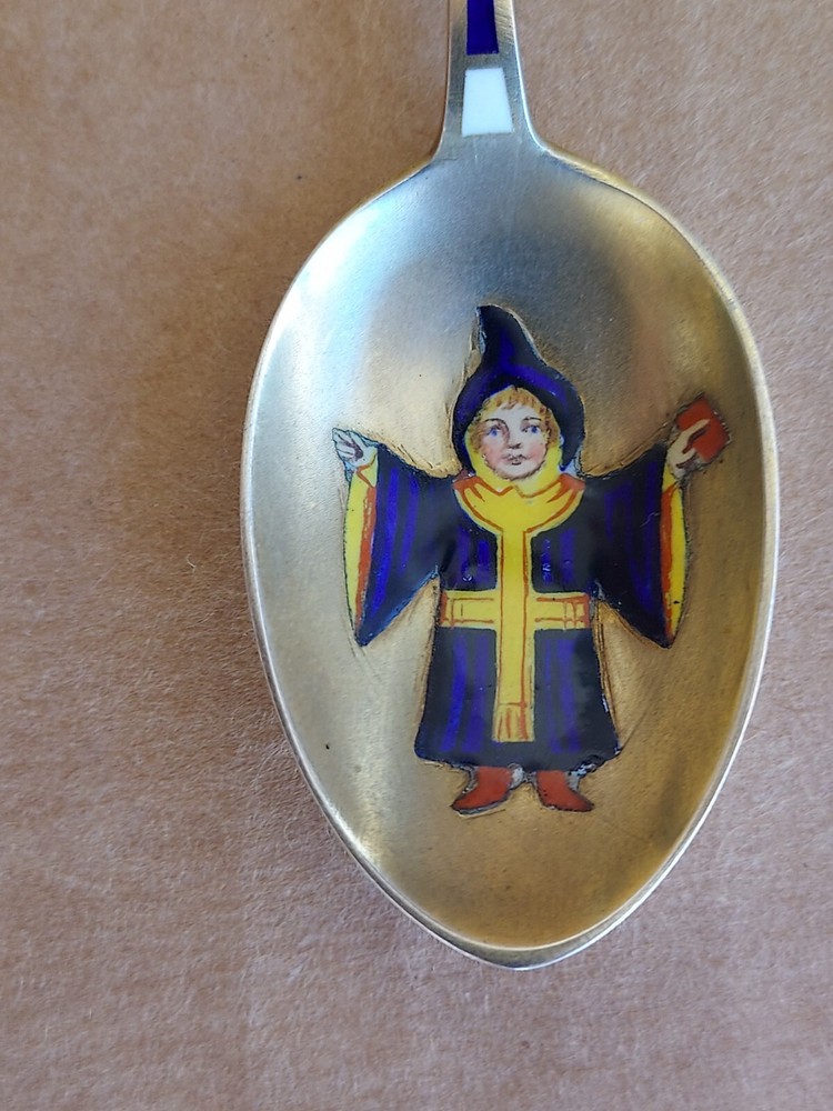 Antique 800 Solid Silver Enamel Decorated Bavaria Spoon Hallmarked