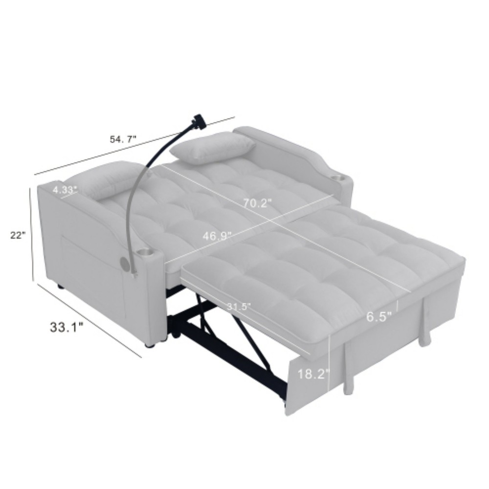 Modern Convertible Sleeper Sofa Bed Loveseat Sofa with Pull-Out Bed & USB Ports