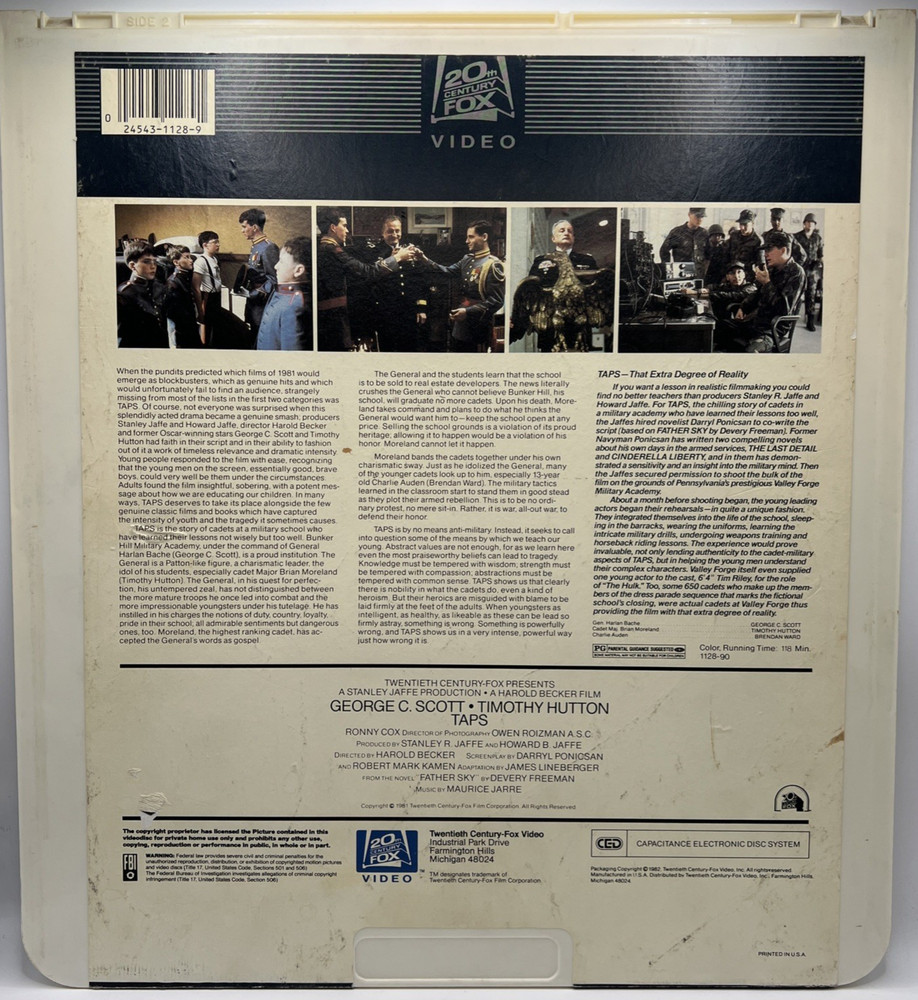 TAPS RCA Selectavision CED Videodisc