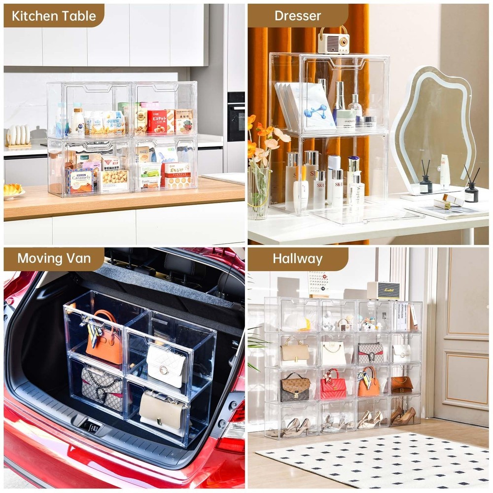 Freebat Stackable Storage Bins, Clear Acrylic Display Case, 5-Pack Acrylic Bo...