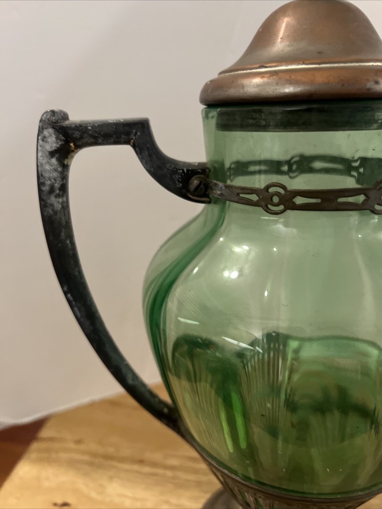 Cresent silver triple plate silver & Green glass pitcher.