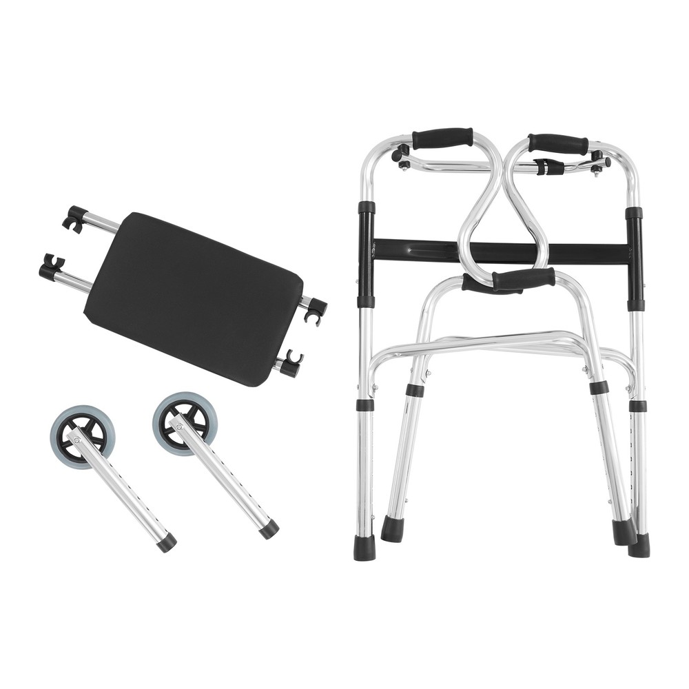 Adjustable Foldable Walker for Seniors with Wheels and Comfortable Seat