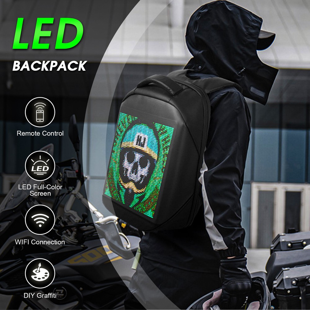 LED Backpack w/Full-color screen Laptop Bag DIY programming Backpack Waterproof