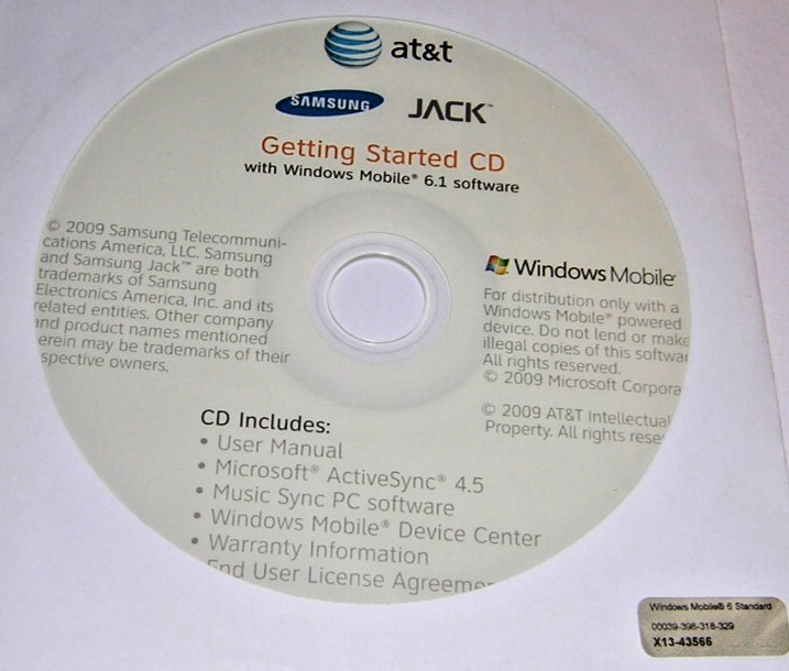 Samsung Jack AT&T Getting Started CD-ROM (2009) Windows Mobile 6.1 Software