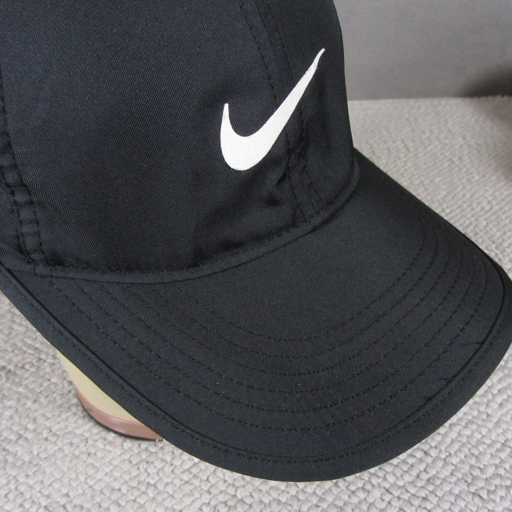 Nike FeatherLight Dri Fit Hat Adjustable Strap Performance Black Running Jugging