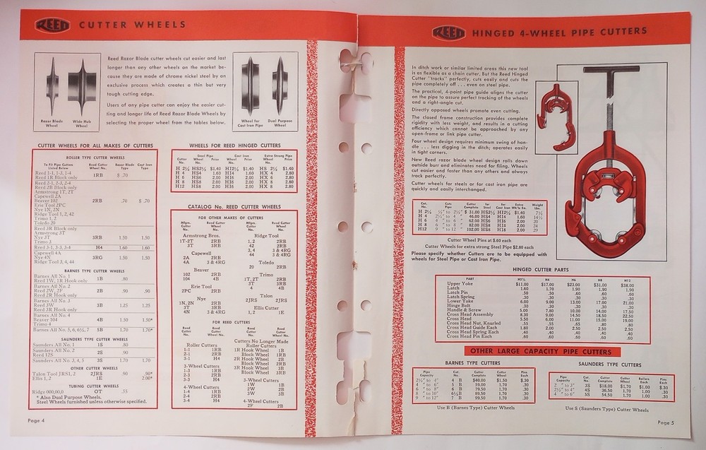 1950's REED Plumbing Tools Catalog Supplement