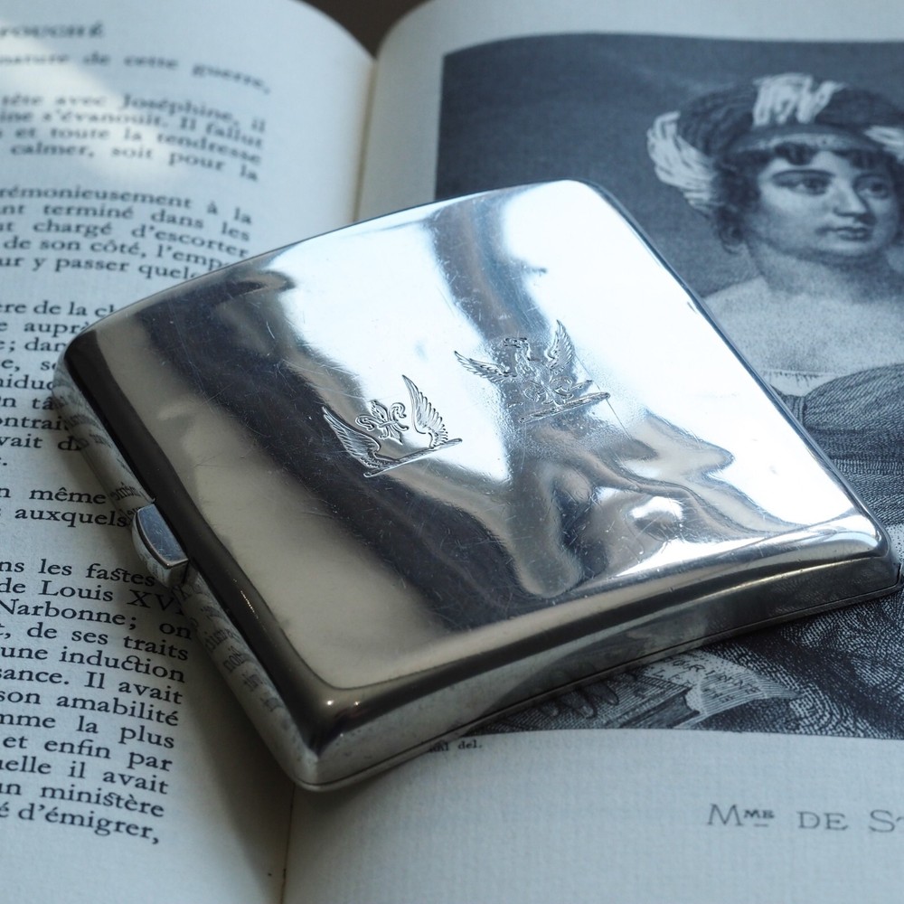Antique Victorian Solid Silver Cigarette Case Wonderful Curve & Crested - 1894