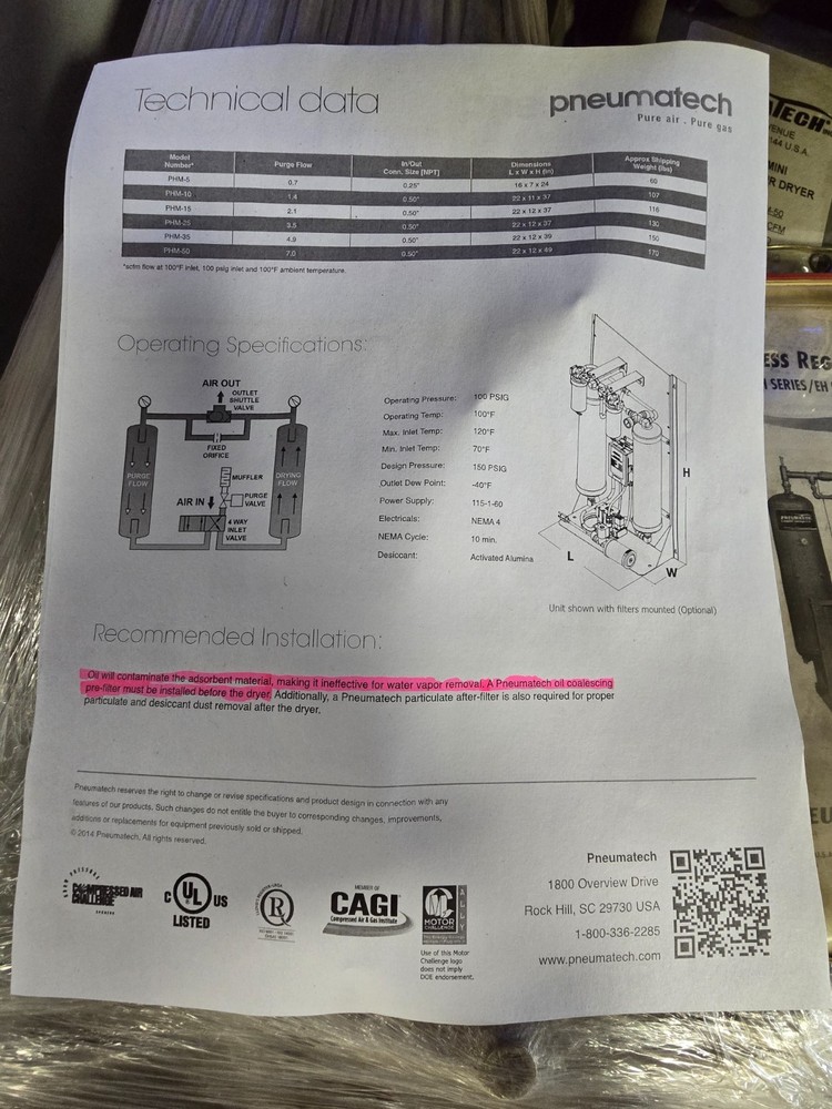 Pneumatech air dryer PHM-50. TWO UNITS