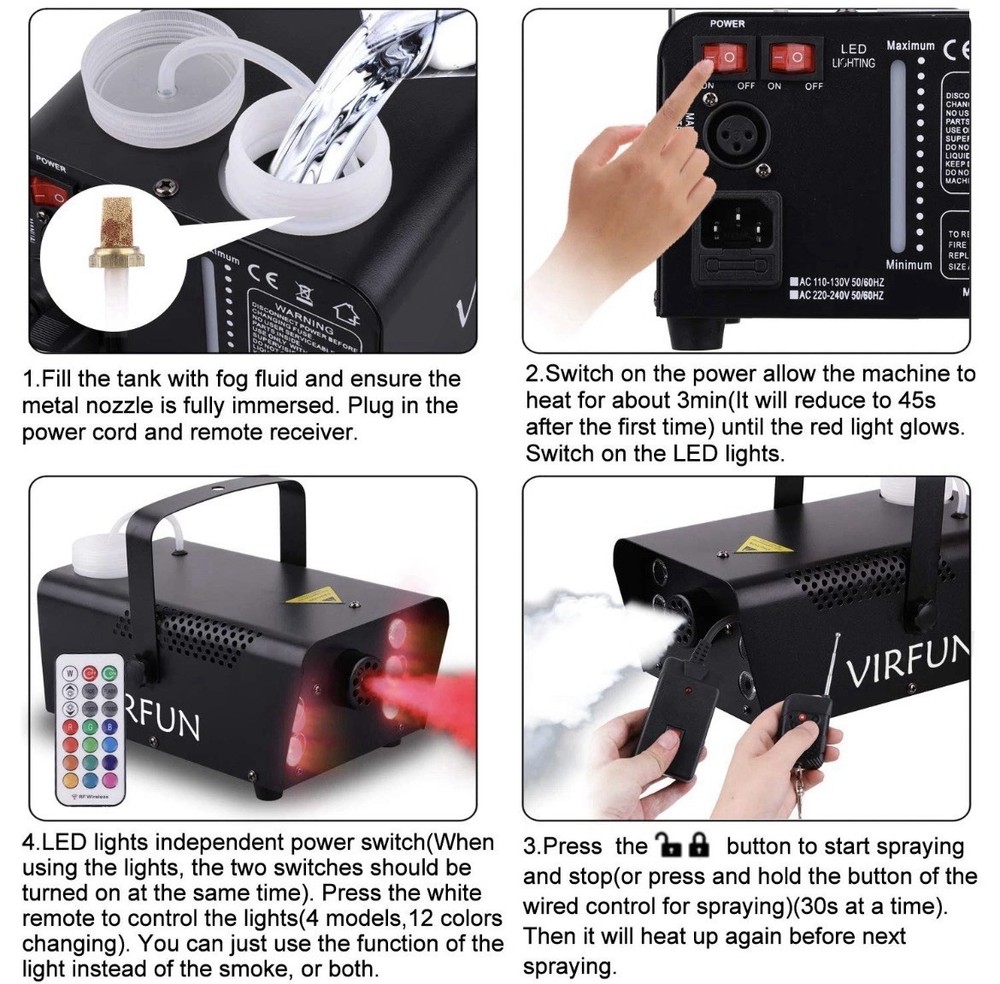 Fog Machine / Remote Control With 6 RGB LED lights