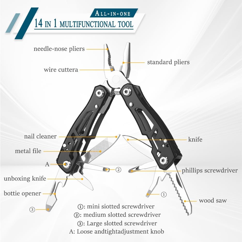 14 In 1 Mini Multitool Pliers Rugged & Practical Portable Pocket Camping Tools