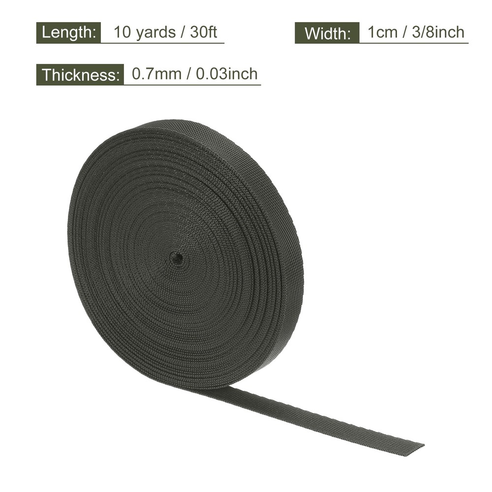 Flat Nylon Webbing Strap 3/8 Inch 10 Yards Ink Black for Backpack