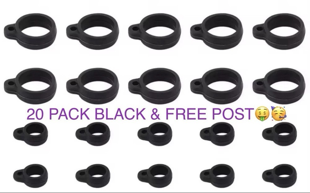 SILICONE RUBBER POLE RIG HOOK UPS 20 PER PACK BLACK.