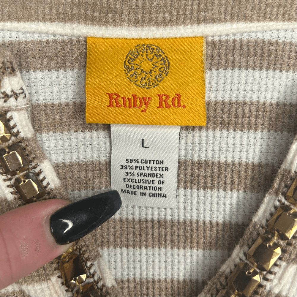 Ruby Rd. Brown Long Sleeve Striped Tunic Size L & Pull On Ankle Pants Size 14P