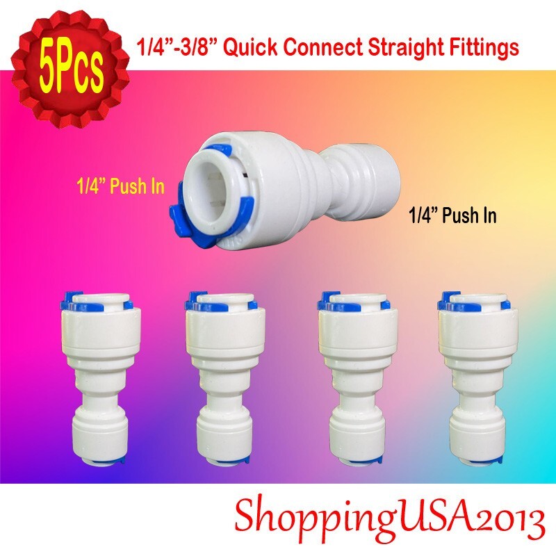 5 Pcs 1/4-3/8 Quick Connect Straight Fitting Connection Push In Water Filter