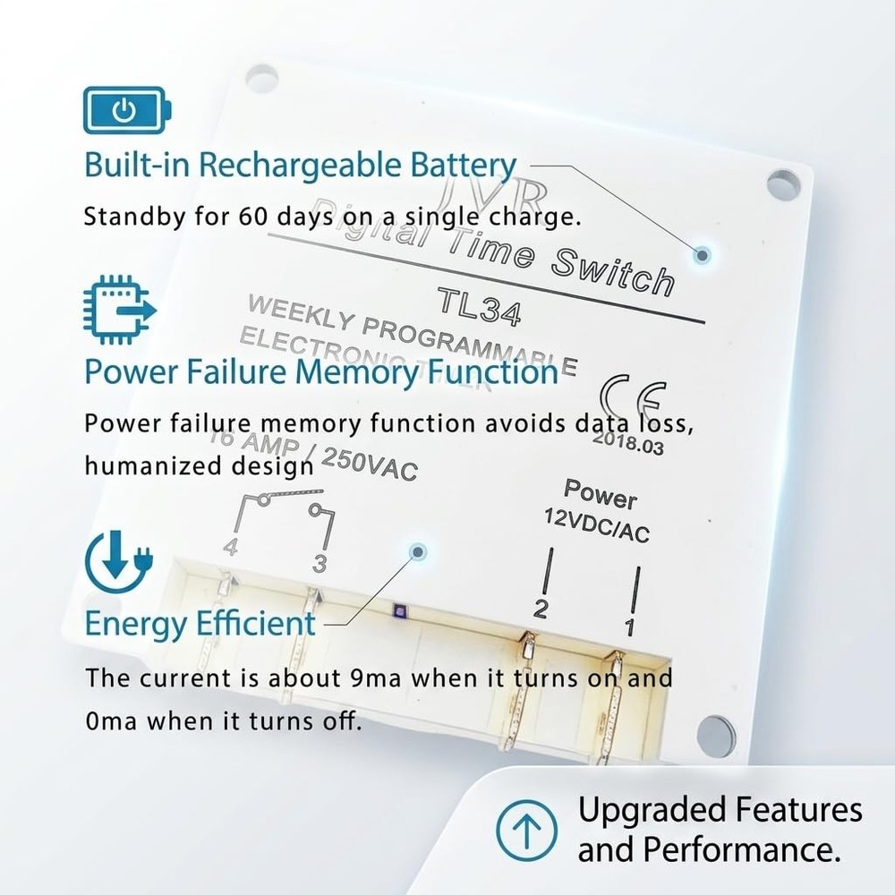 12V Timer Switch - Programmable, DC/AC/Solar Battery Powered | 12 Volt White