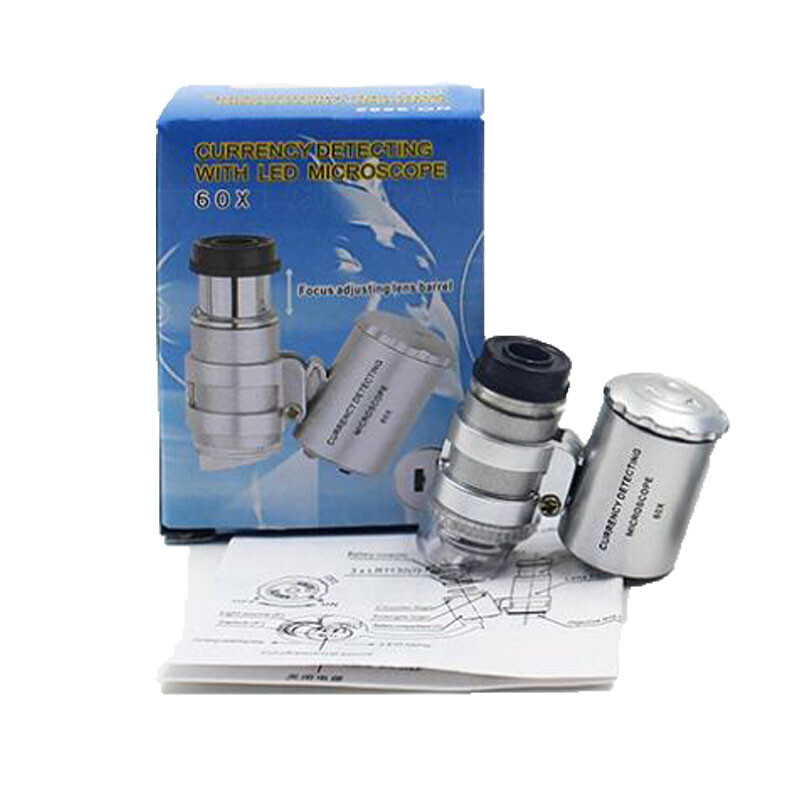 60X document Mini LED UV Light Illuminated Pocket Microscope Loupe Magnifier