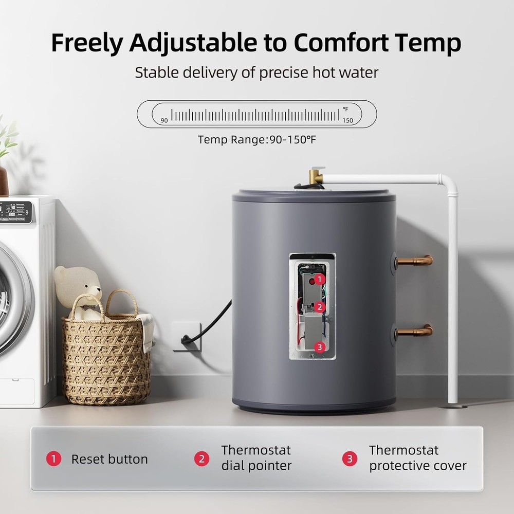 18 Gal Mini Tank Water Heater Electric Compact Storage for Kitchen, Shower, RV