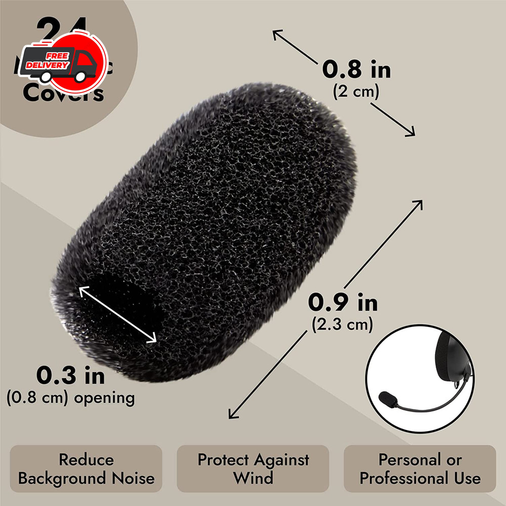 24 Pack Mini Foam Windscreen for Headset Microphone Black