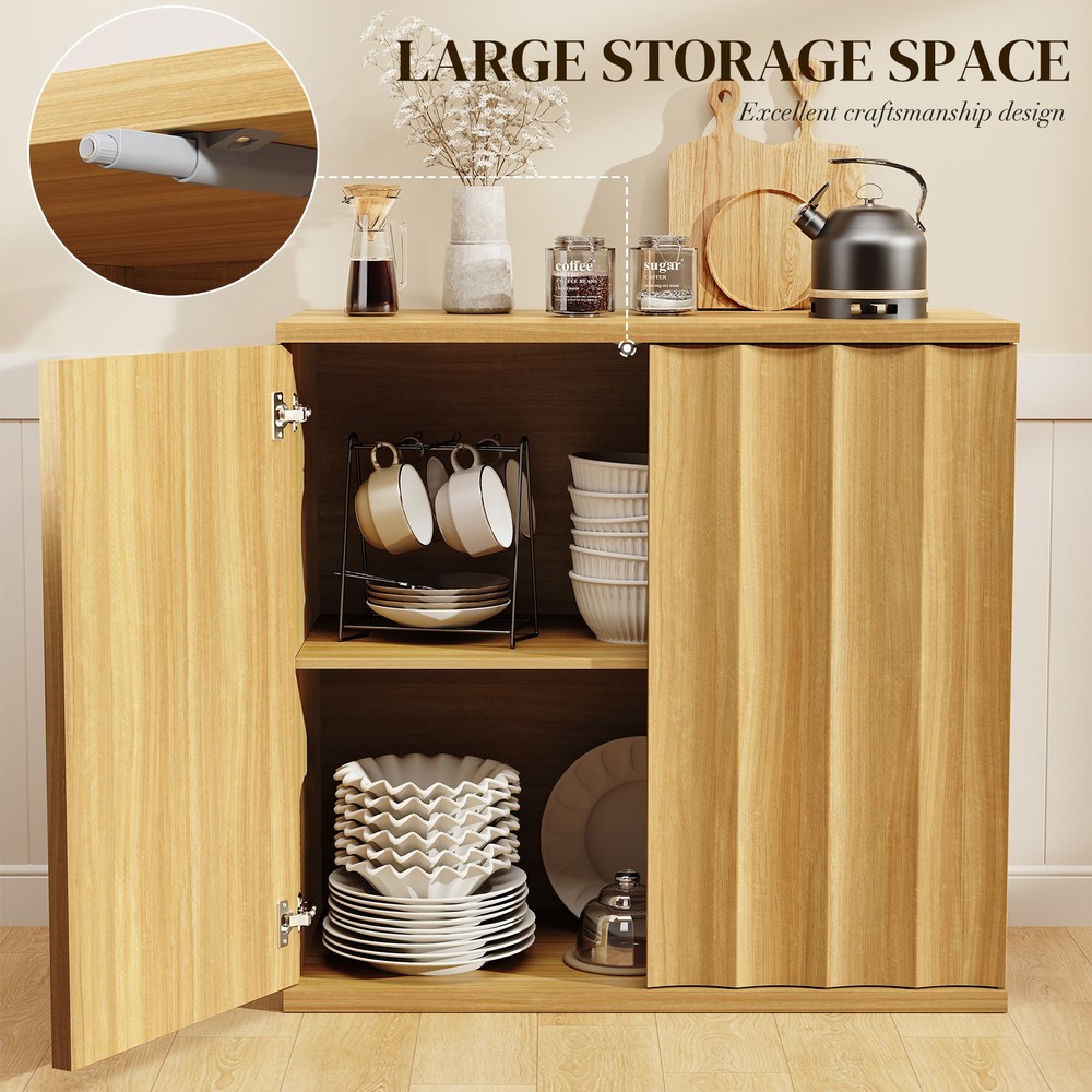 Waveform Design Buffet Cabinet with Storage, Handleless Sideboard Bar Cabinet