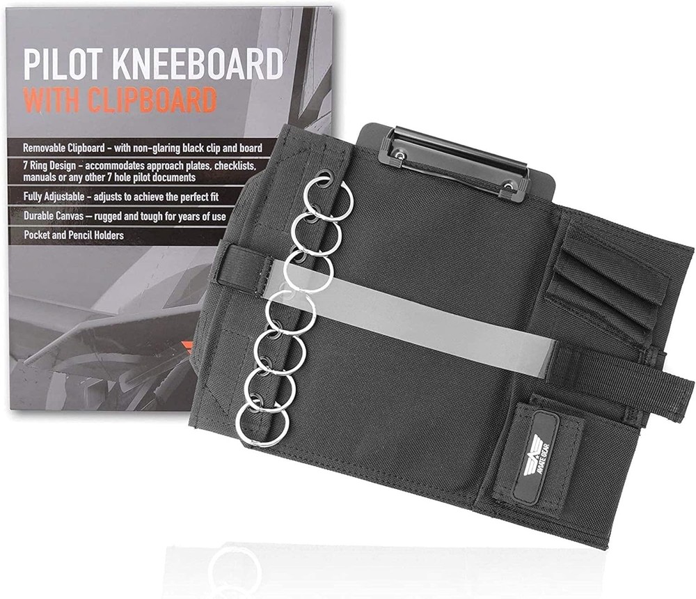 Adjustable Pilot Kneeboard with Removable Clipboard and 7 Ring Document Holder