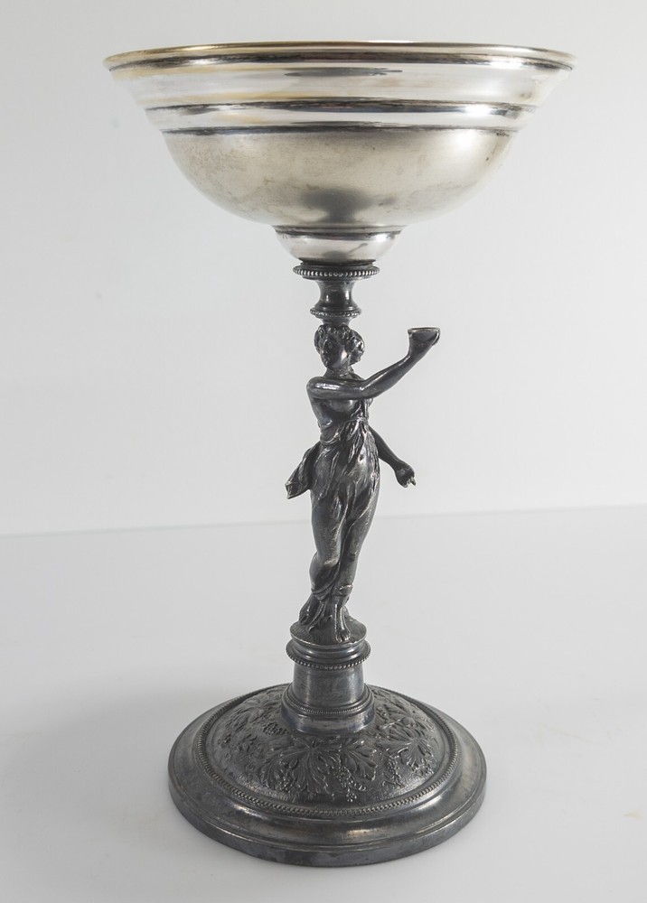 Antique Sterling and Silverplate Toasting Cup Compote With Figural Base
