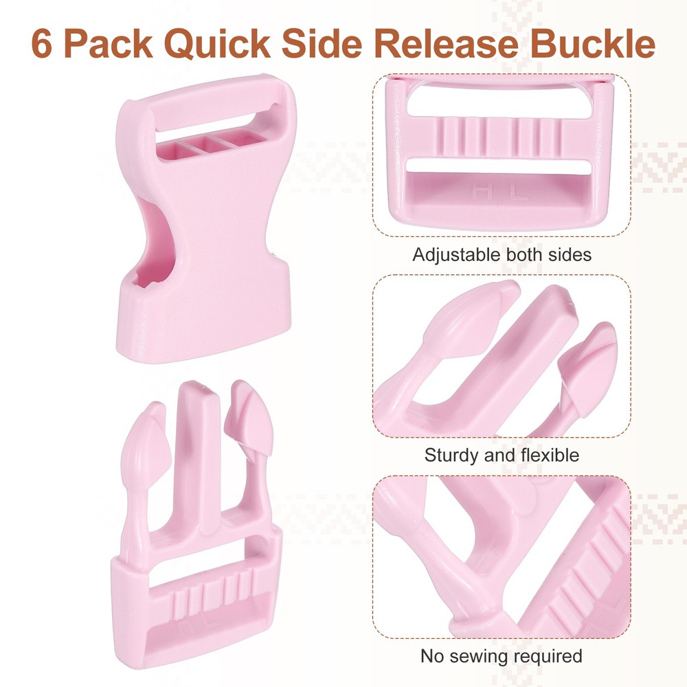6 Pack Quick Side Release Buckle, 1" Plastic Buckle Clip, Light Pink