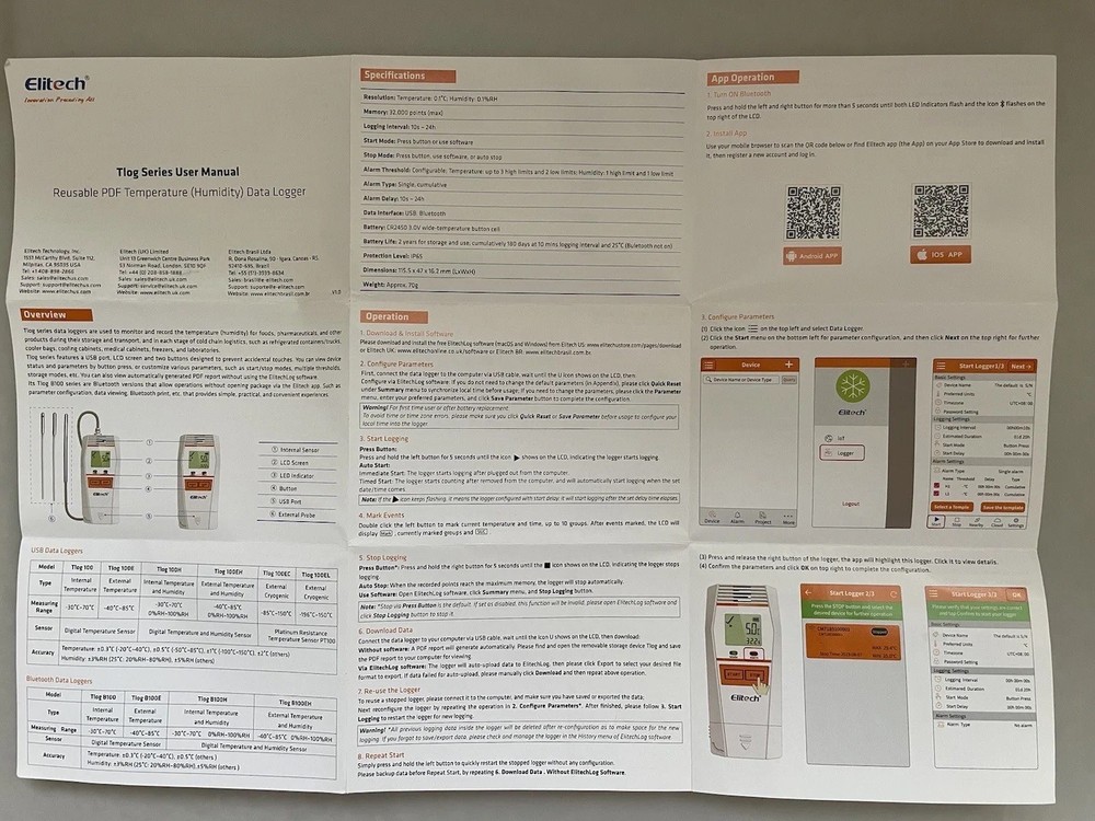 Elitech Tlog 100EC Temperature Data Logger Ultra-Low Temperature Recorder PFD