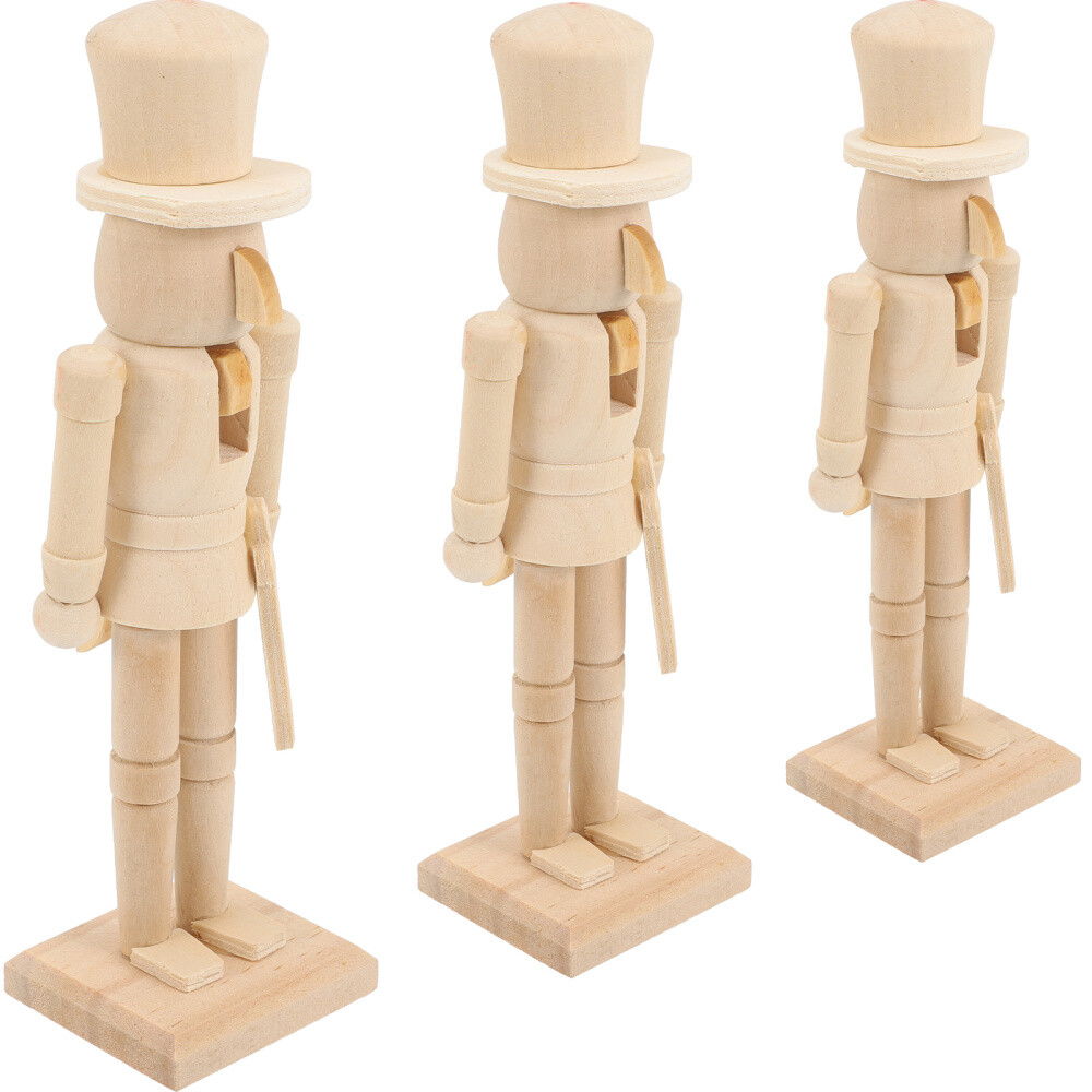 3PCS Graffiti Painting Nutcracker Wooden Nutcracker Unfinished Walnut Soldier