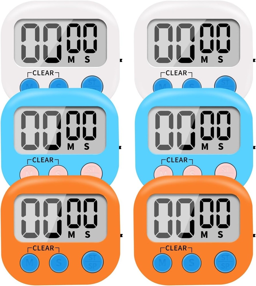 6 Pack Small Digital Kitchen Timer Magnetic Back and ON/Off Switch,Minute Sec...