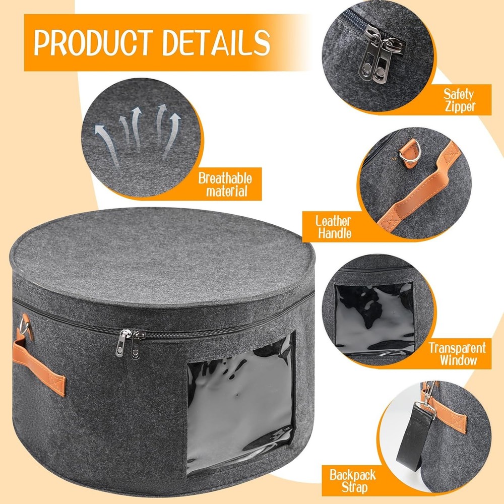 Wig Storage Boxes Wig Travel Cases Foldable for Multiple Wigs Dark Grey