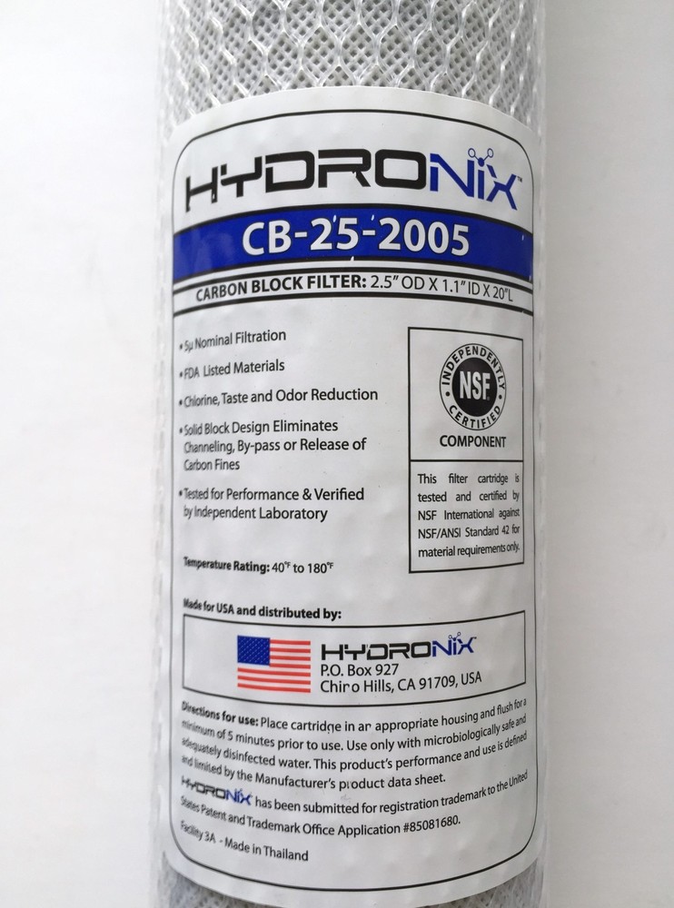 CARBON BLOCK FILTER 2.5"X20" 5 MICRON HYDRONIX CB-25-2005