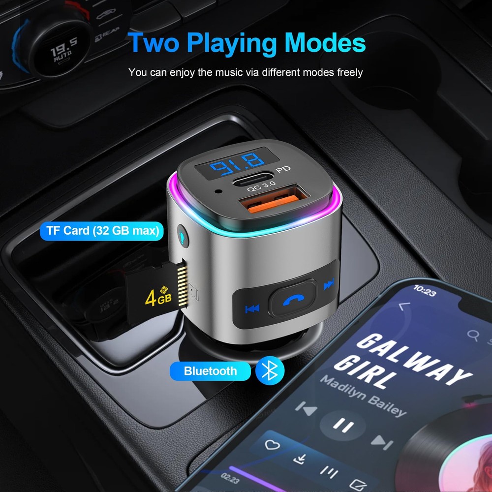 (Upgraded Version) FM Transmitter Bluetooth, Bluetooth Car Adapter [PD 30W & ...