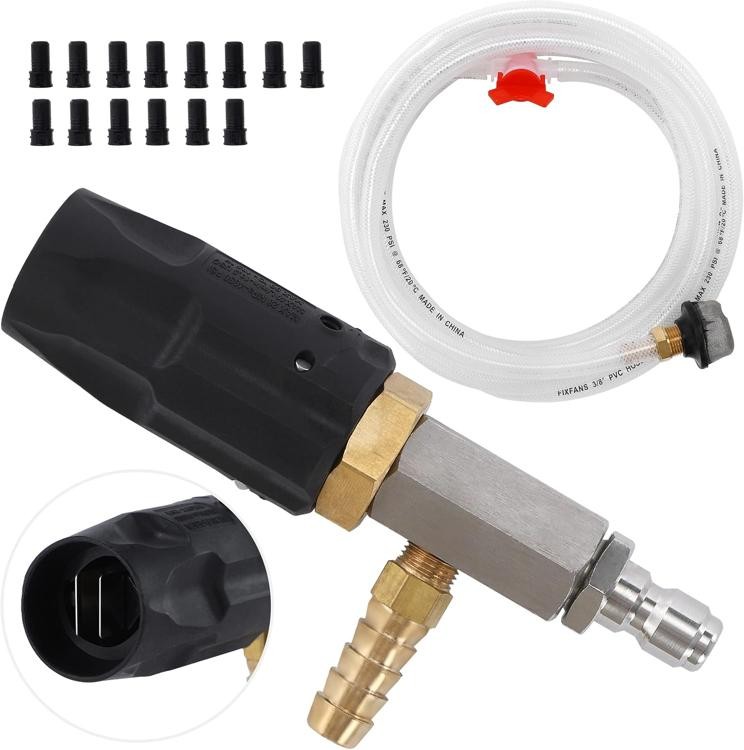 FIXFANS Adjustable Pressure Washer Long Range Nozzle, Downstream Injector Kit fo