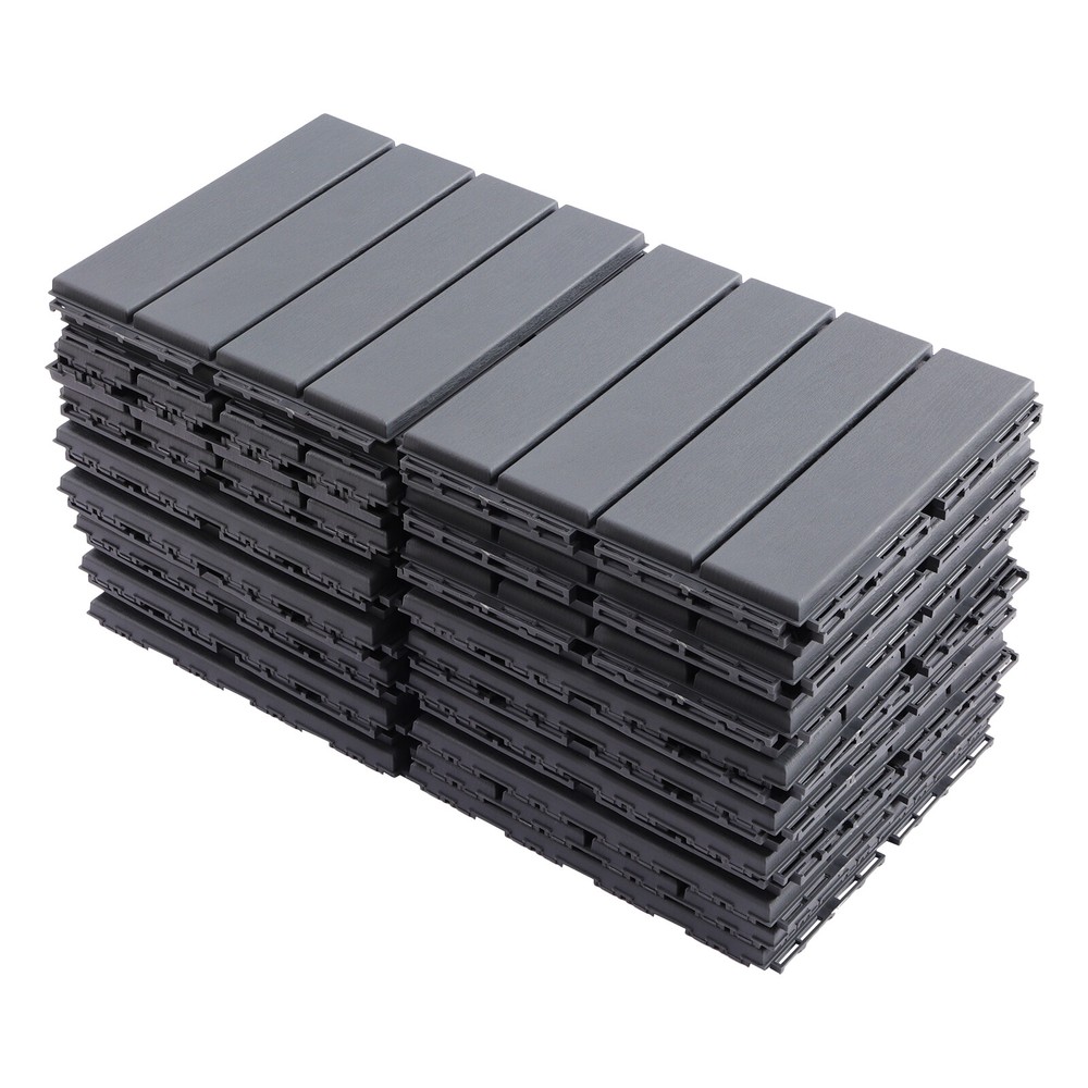 30 Pcs PB-319 Interlocking Deck Tiles Dark Gray Rectangular Efficient Drainage