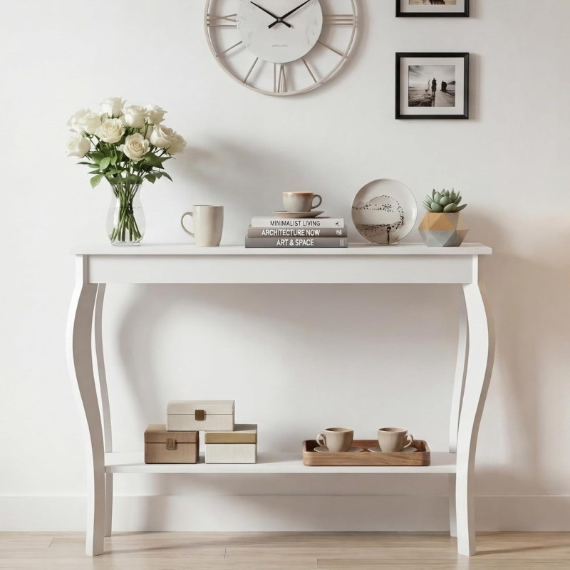 Narrow Console Table, Chic Accent Sofa Table, Entryway Table, White