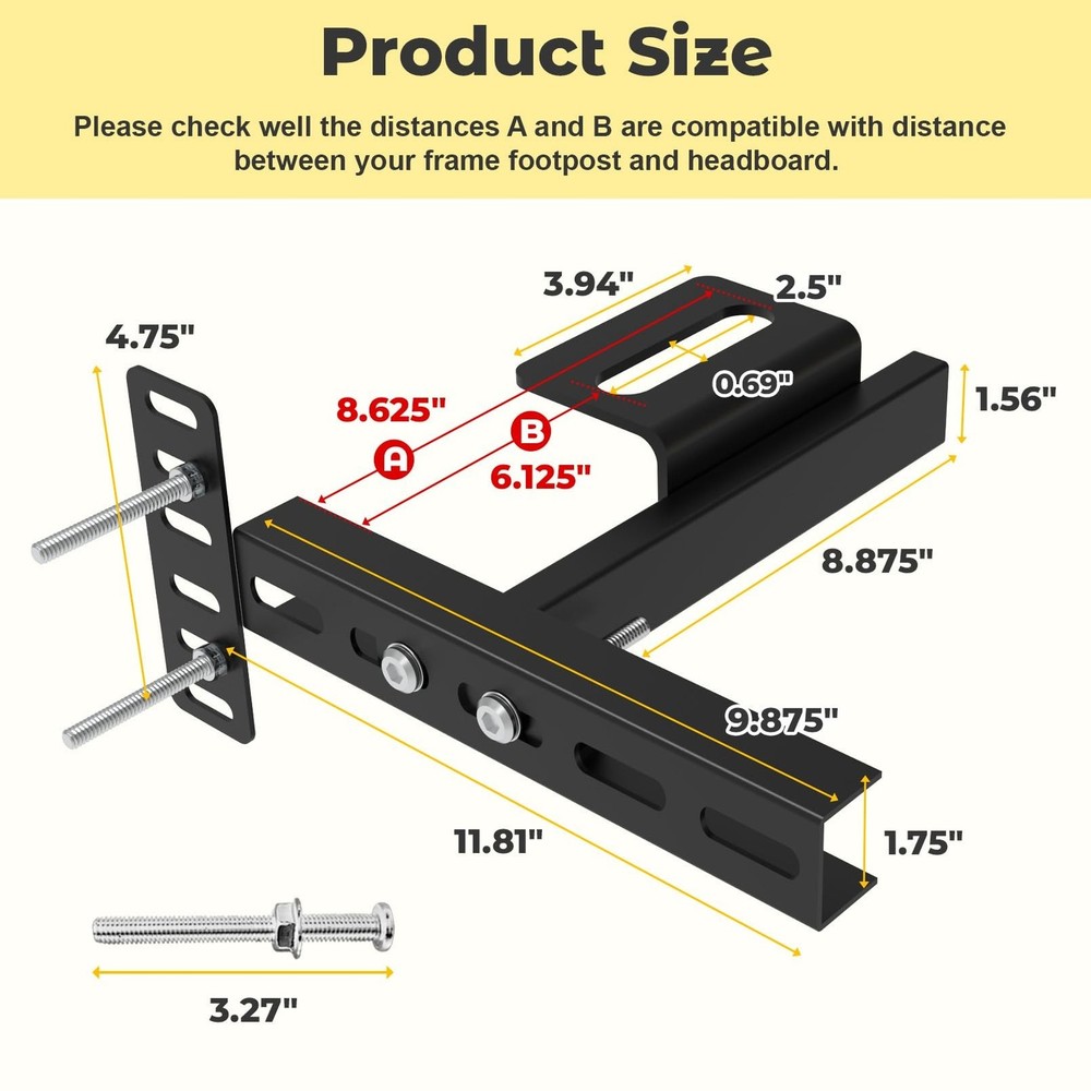 Headboard Brackets for Metal Bed Frame, Universal Adjustable Brackets for Hea...