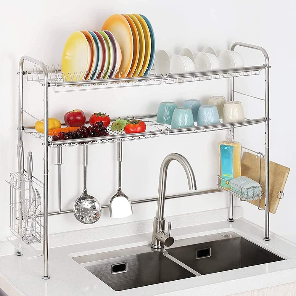 2-Tier Over The Sink Dish Drying Rack Stainless Steel Drainer Kitchen Organizer