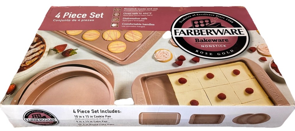 Farberware Rose Gold 4-piece nonstick bakeware set.