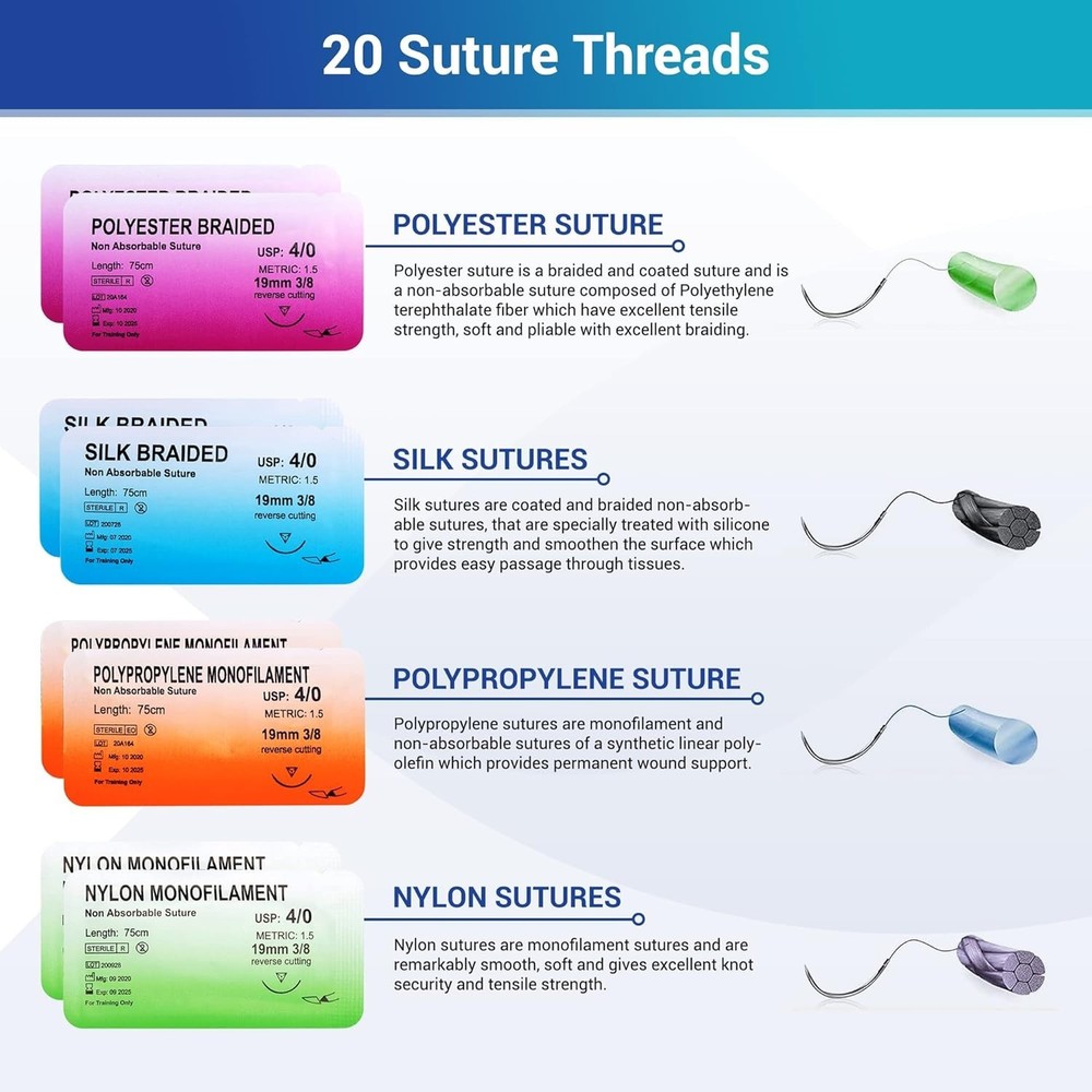 Suture Practice Kit for Medical Students | Complete Set 32 Pieces Include Dur...