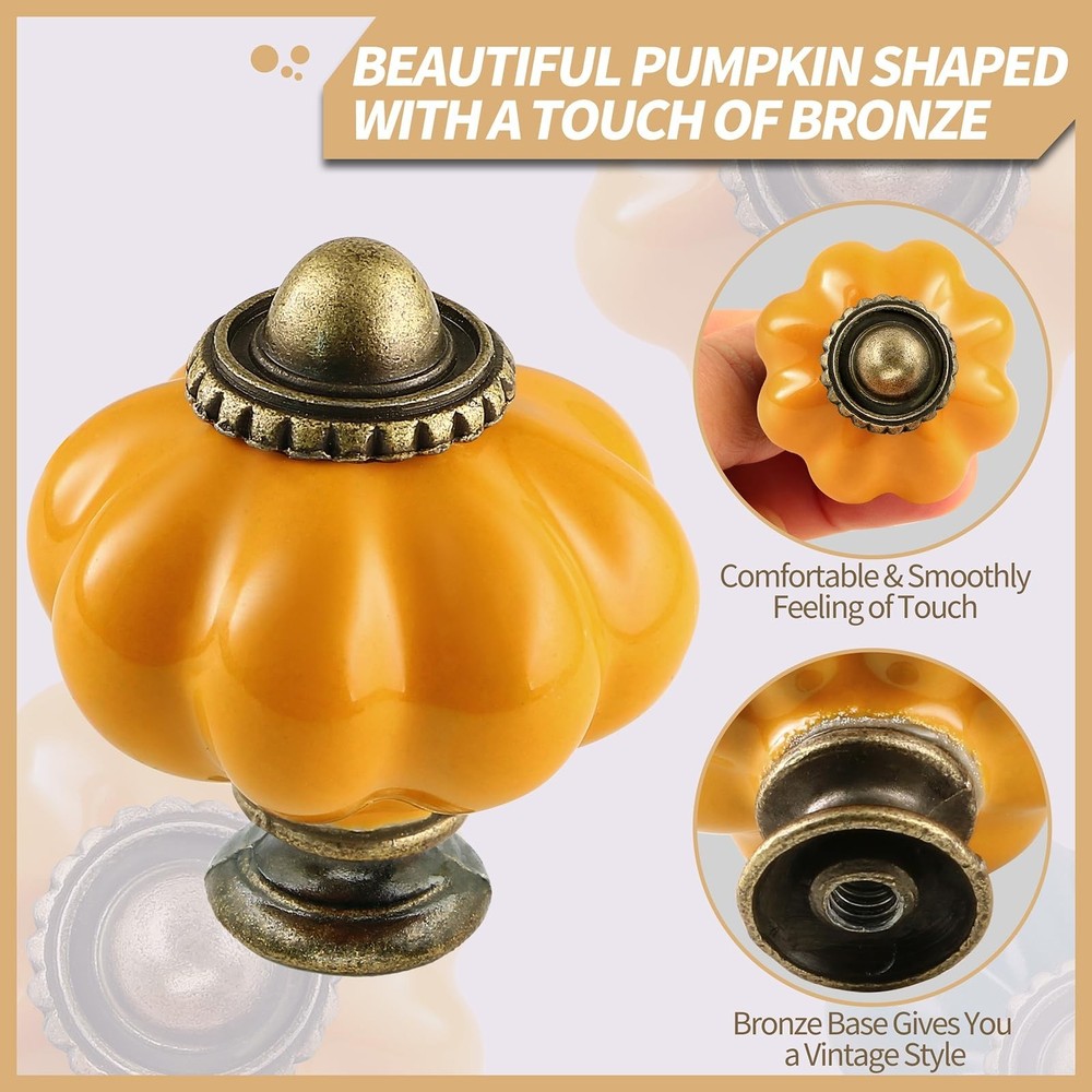 Burnt Yellow Pumpkin Knobs 6 Pack Ceramic Cabinet Knobs Vintage Drawer Pulls ...