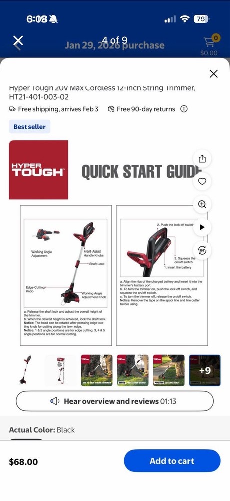 Hyper Tough 20v Max Cordless 12” String Trimmer