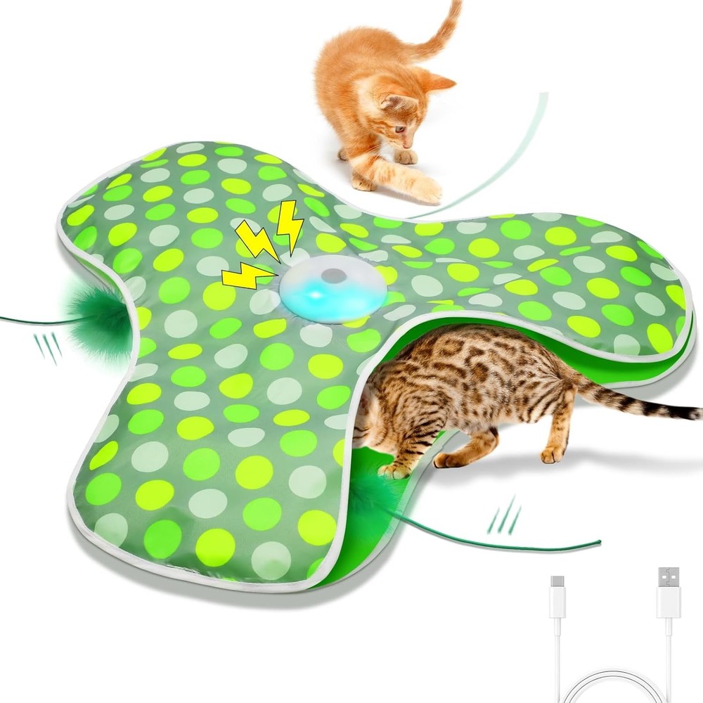 Rechargeable Interactive Cat Toy Moving Feathers Real Mouse Squeaky