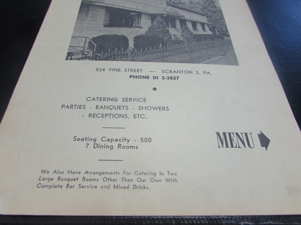 ORIGINAL - THE DEITRICK - CATERERS - SCRANTON PA - MENU