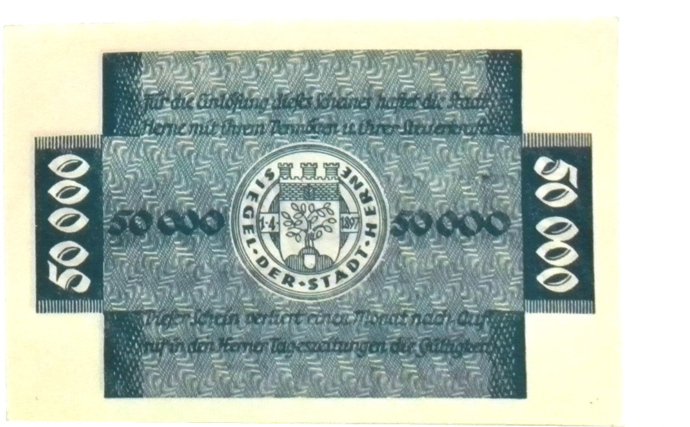 1923 Germany HERNE 50.000 Mark Banknote