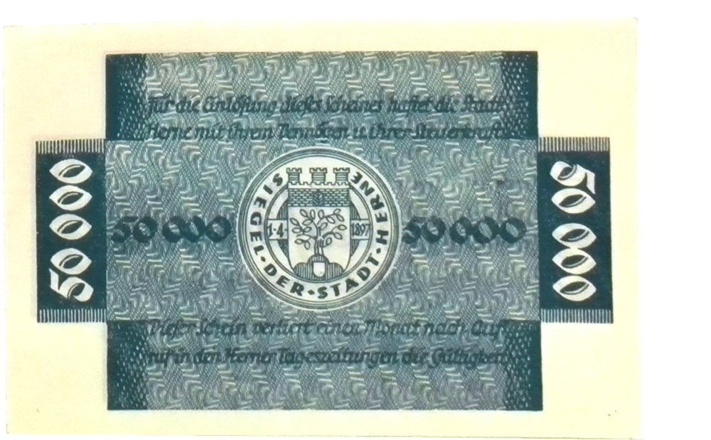1923 Germany HERNE 50.000 Mark Banknote