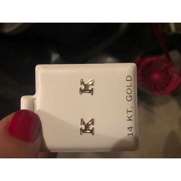 Solid 14k Yellow Gold Small Diamond-cut A-Z Initial Stud Earrings - Initial