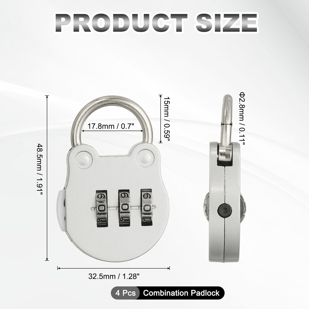 Combination Padlock (Small, Silver)(4 Pcs),Cat Shackle Code Locks