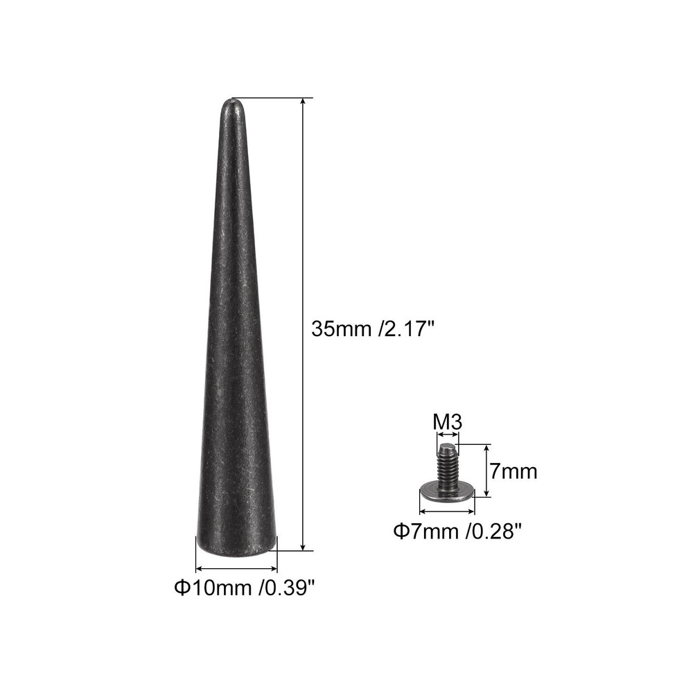 10x55mm Screw Back Rivets, 5 Sets Solid Leather Studs for DIY Black