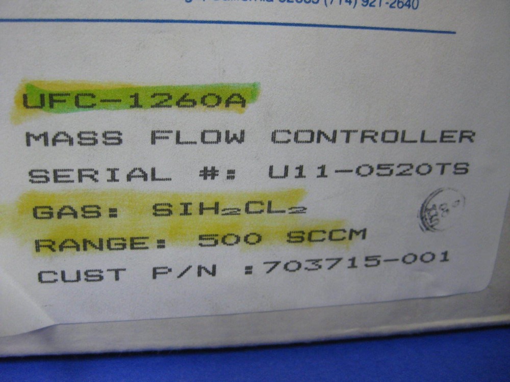 Unit UFC-1260A Mass Flow Controller, SIH2CL2, 500 SCCM, Refurbished